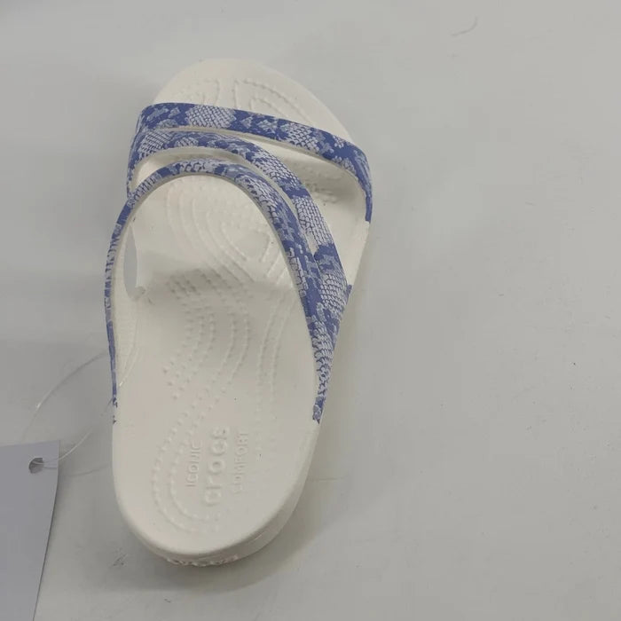 Crocs Kadee II Women's Sandals Blue White Snake Print – Casual Slip-On Shoes, Size 5 NWT, 206894-4RV