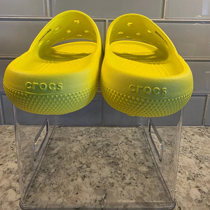 Crocs Unisex Neon Yellow Slides – Women's Size 7 / Men's Size 5, Brand New