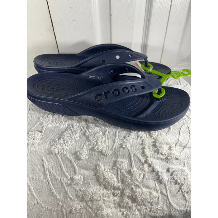 Crocs Unisex Thong Flip Flop Sandals Navy Blue – Comfort Casual Shoes, M12W14