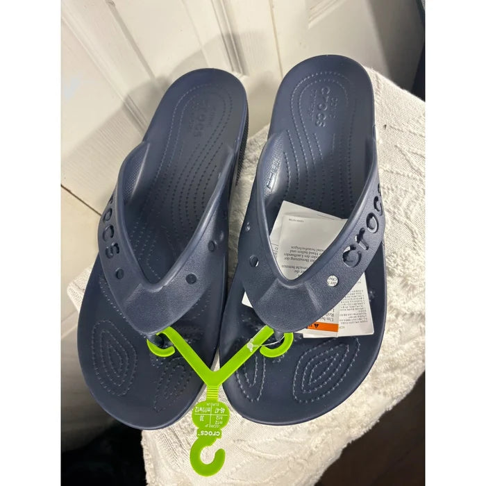 Crocs Unisex Thong Flip Flop Sandals Navy Blue – Comfort Casual Shoes, M12W14