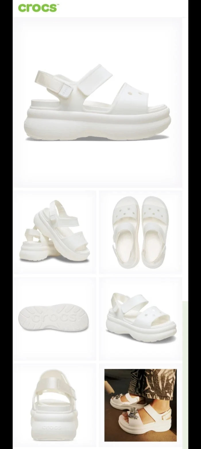 Crocs Women's Platform Sandals White – Adjustable Hook & Loop Strap, US 11 / EU 42-43