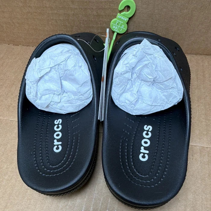 Crocs Women's Slide Sandals Black – Lightweight Slip-On Shoes, US 5 / EU 34-35