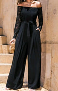 Cupshe Women's Black Elegant Lace Offshoulder Wideleg Jumpsuit Extra Large