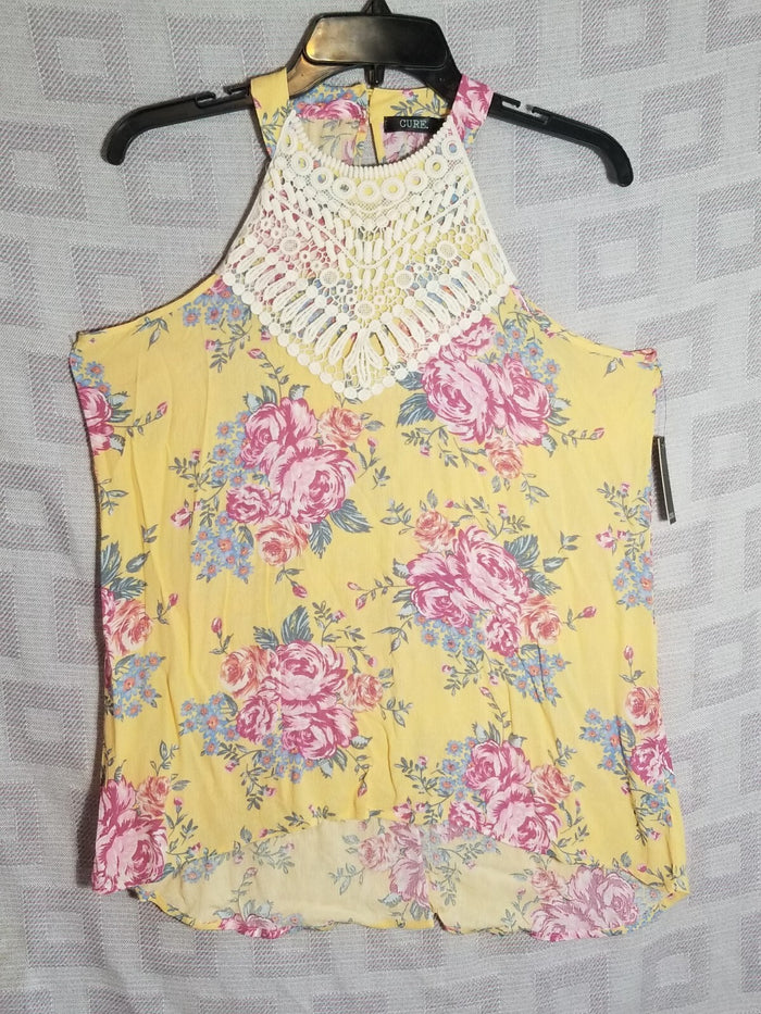 Cure Floral Pattern Shirt Women's Sz. Small Sleeveless Pullover 100% Rayon