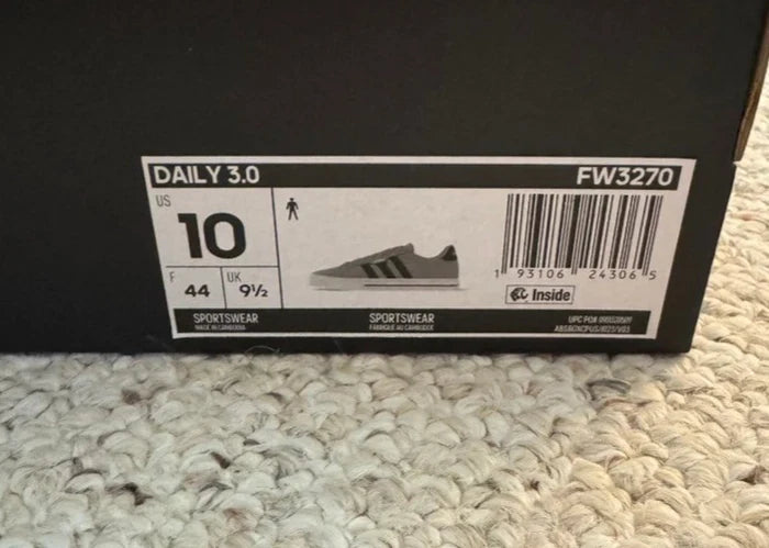 adidas Daily 3.0 Men's Sneakers Gray Black – FW3270, Size 10, NWT