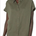 Daily Ritual Women's Tencel Oversized Short Sleeve Button-Front Shirt, Olive
