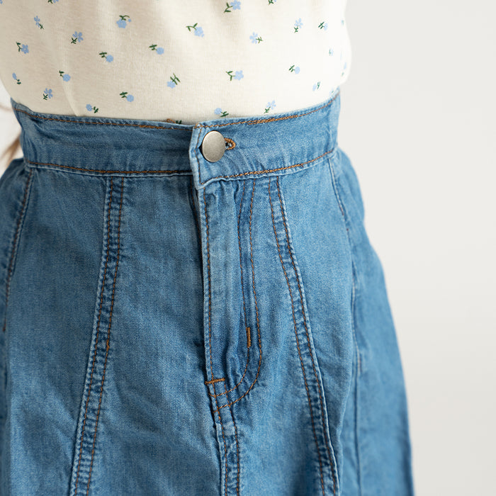 DENIM PANELED ALINE SKIRT