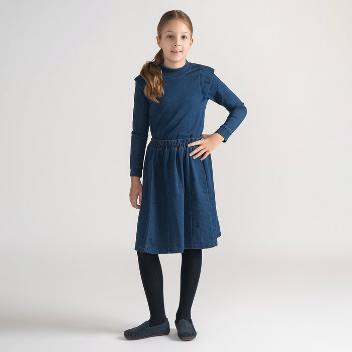 DENIM PANELED SKIRT