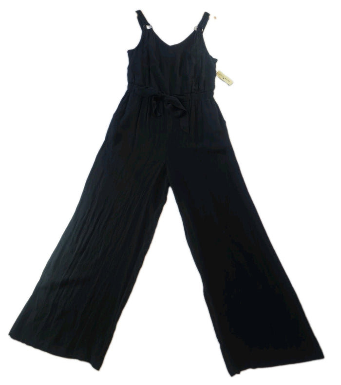 Derek Heart Black Wide Leg Jumpsuit Pockets Tie Waist