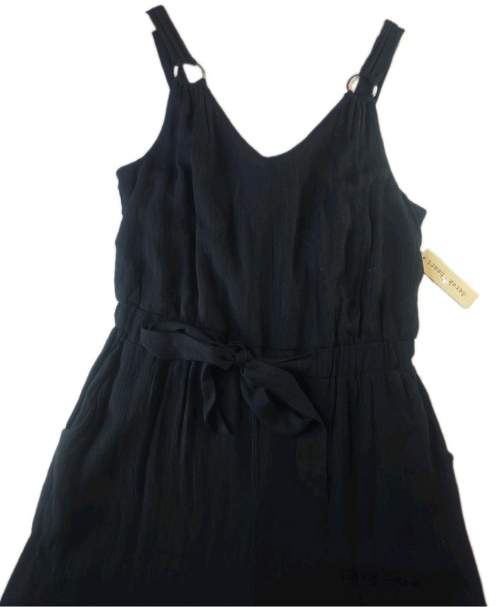 Derek Heart Black Wide Leg Jumpsuit Pockets Tie Waist