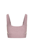 Back view of Devin Bra showcasing wide shoulder straps, scoop back, elasticized band and ivory trim on white background