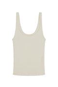 Cream ribbed scoop-neck sleeveless tank top on white background