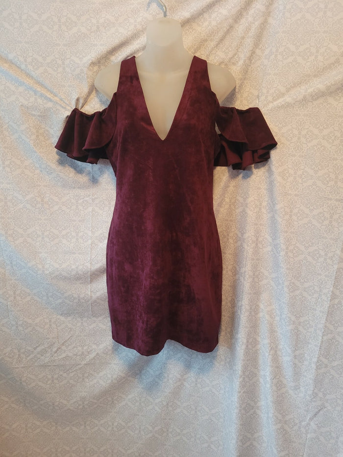 Devlin Grape Wine Fitted Suede Dress Semi Formal Cocktail Party