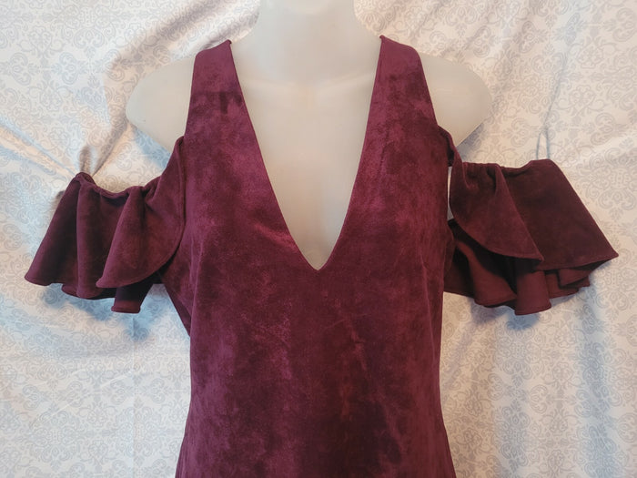 Devlin Grape Wine Fitted Suede Dress Semi Formal Cocktail Party