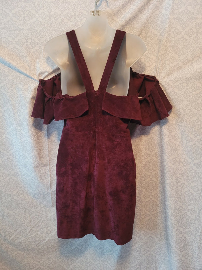 Devlin Grape Wine Fitted Suede Dress Semi Formal Cocktail Party