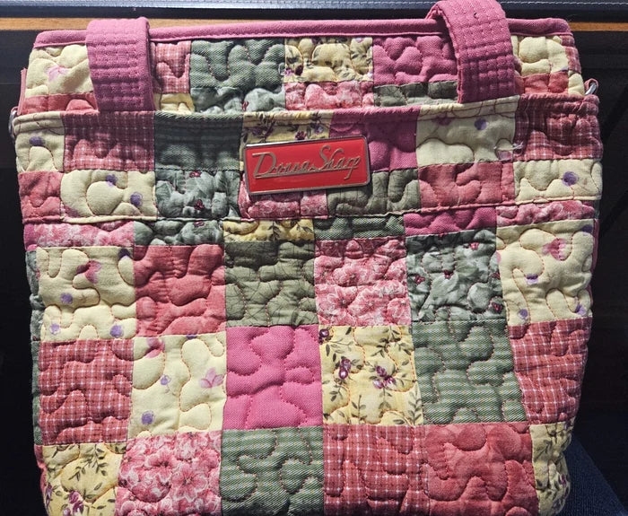 Donna Sharp Quilted Handbag – Pink & Green Floral Patchwork Design Purse, Gently Used