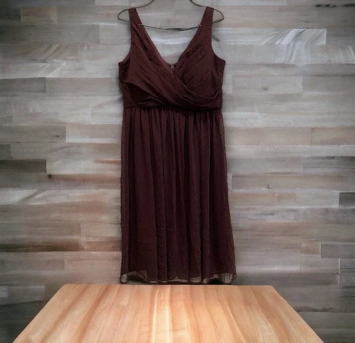 DressBarn Women's Deep Maroon Wrap Dress – Size 8 Summer Formal High Waist