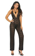 Elegant Deep V Lace Jumpsuit,Adjustable Straps for Ultimate Fit. Reg