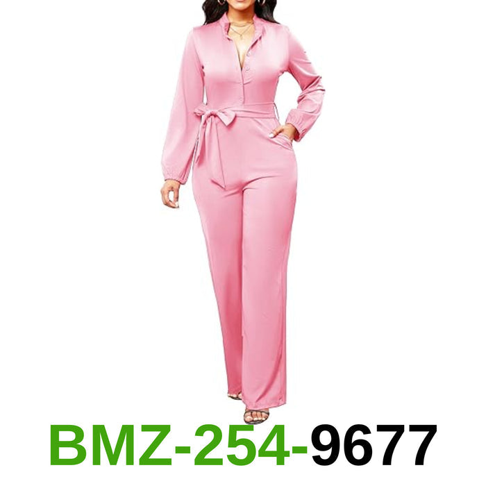 Elegant Pink Jumpsuits for Women Dressy Elegant Sexy Long Sleeve Long Straight