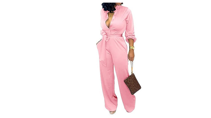 Elegant Pink Jumpsuits for Women Dressy Elegant Sexy Long Sleeve Long Straight