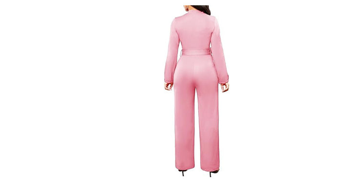 Elegant Pink Jumpsuits for Women Dressy Elegant Sexy Long Sleeve Long Straight