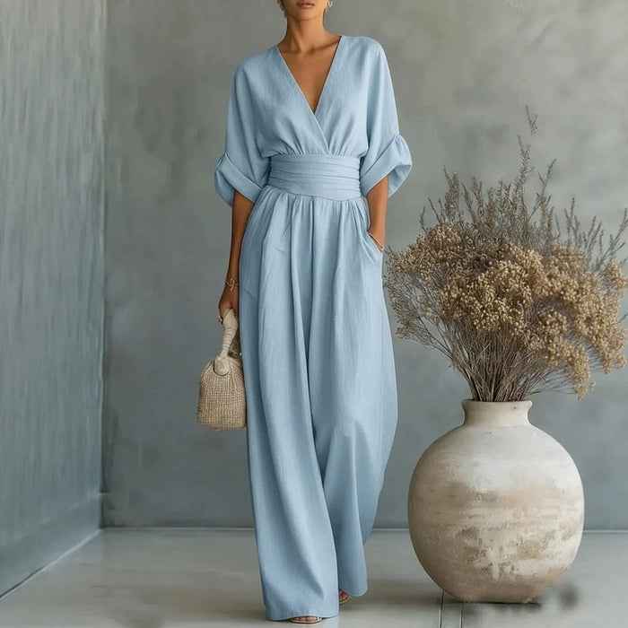 Elegant Waist-cinching V-neck Womens Jumpsuit leg sleeveless women wide