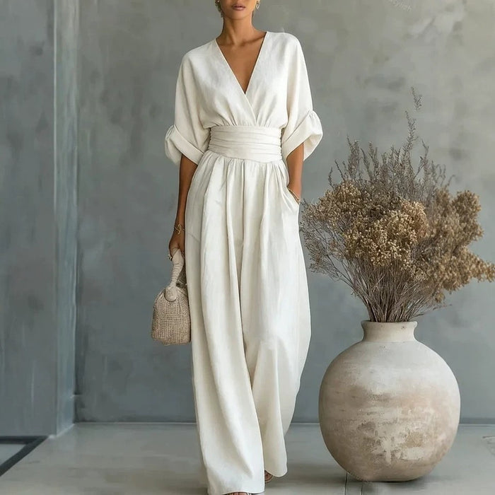 Elegant Waist-cinching V-neck Womens Jumpsuit leg sleeveless women wide