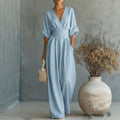 Elegant Waist-cinching V-neck Womens Jumpsuit sleeveless leg women black wide
