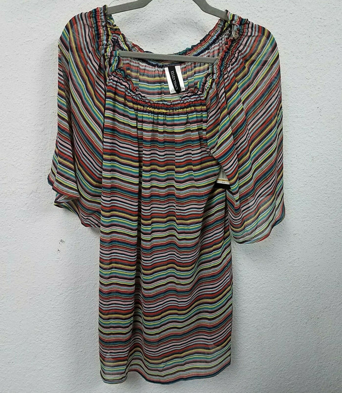 Ellen Tracy Women's Off the Shoulder Swimwear Cover Up, Striped/Multicolor
