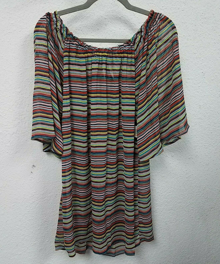 Ellen Tracy Women's Off the Shoulder Swimwear Cover Up, Striped/Multicolor