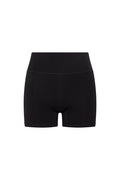 Front view of Elysian Short 4.5 inch in black showing high-rise waistband and contoured stitching on white background