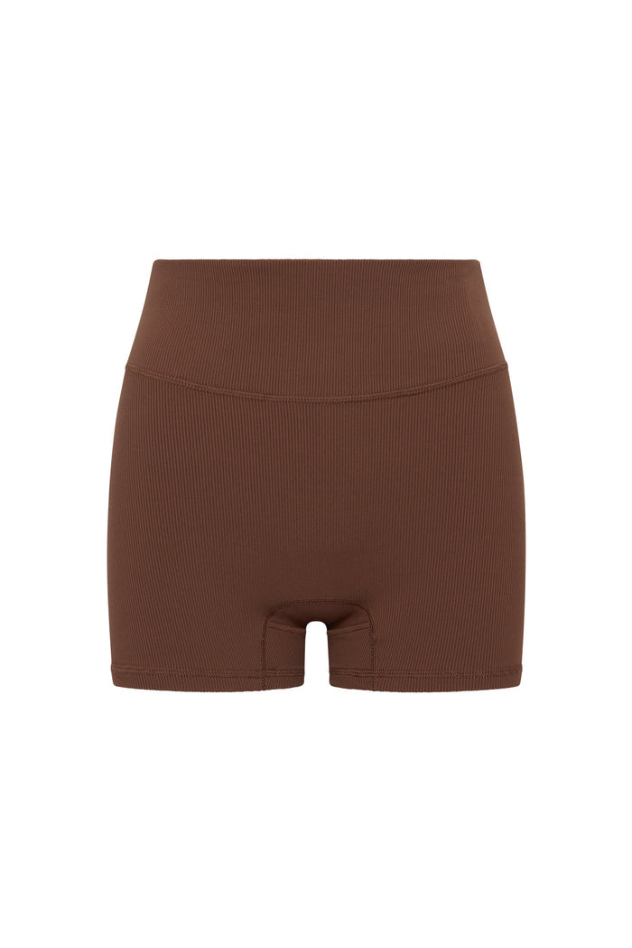 Front view of Elysian Short 4.5-inch in Cliffside rib showing high waistband and ribbed texture on white background