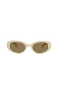 Ivory oval sunglasses with thick frame and brown lenses, front view on white background