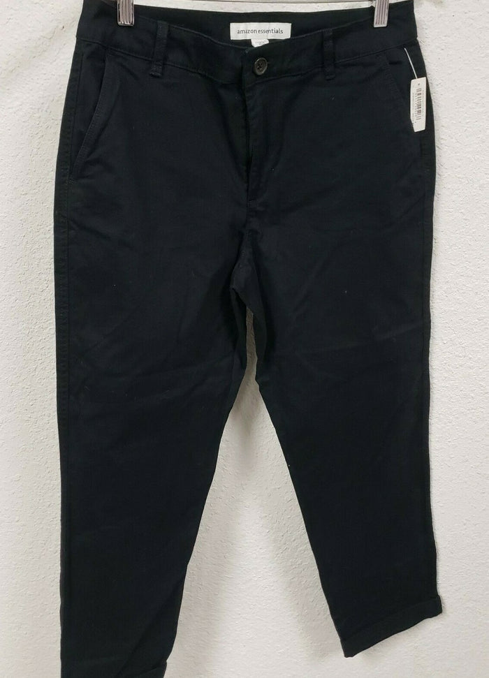 Essentials Women's Cropped Girlfriend Chino Pant, Black