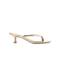 Side view of ESTI - GOLD METALLIC thong stiletto with metallic thin straps and low 2.09in kitten heel on white background