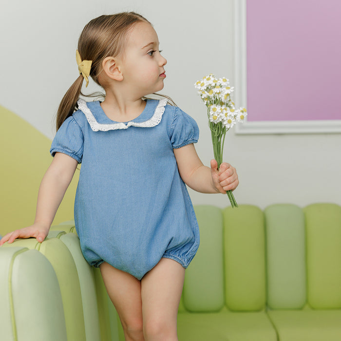 EYELET TRIM COLLAR ROMPER