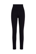 Front view of Fairfax Legging 27-inch in black showcasing crossed V waistband and slim tapered full-length legs on white background