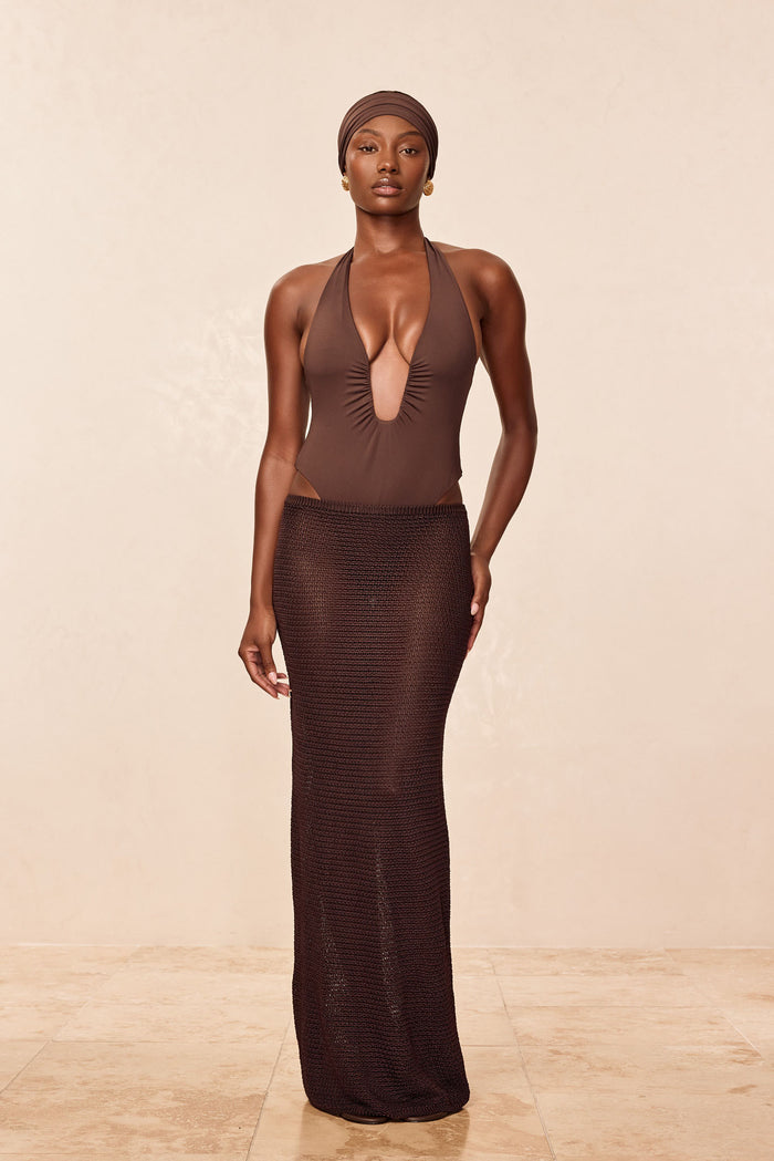 Fitted Fontelina Skirt - Espresso Treble Knit