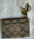 Coach Floral Applique Coin Key Chain Skinny Wallet 41415 – Khaki Gold Designer Wristlet, NWT