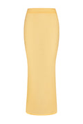 Front view of Fontelina Linen Skirt in Honey showcasing a high-waist fitted midi pencil silhouette in linen on white background