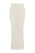 Front view of Fontelina Skirt in Ivory open knit showcasing fitted floor-length silhouette and sheer crochet texture on white background