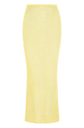 Front view of Fontelina Skirt Meyer Treble Knit showing yellow treble knit texture, elastic waist and straight hem on white background