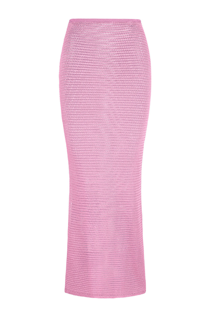 Front view of Fontelina Skirt showcasing elastic waist, straight-cut hem, and treble knit texture on a white background