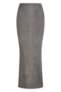 Front view of Fontelina Skirt in steel treble knit showcasing textured knit and slim pencil silhouette on white background