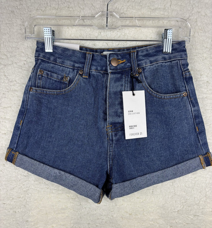 Forever 21 High Rise Denim Shorts Womens 24 Blue Jean Cuffed