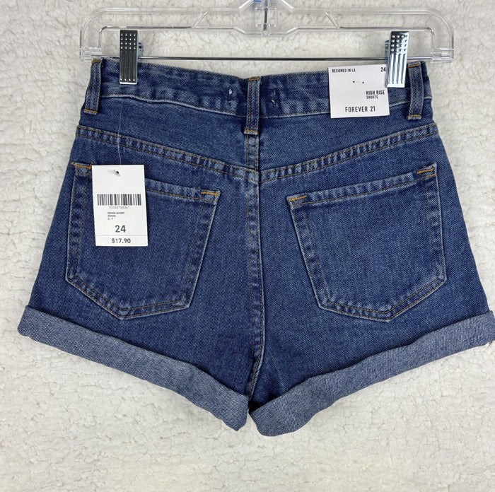 Forever 21 High Rise Denim Shorts Womens 24 Blue Jean Cuffed