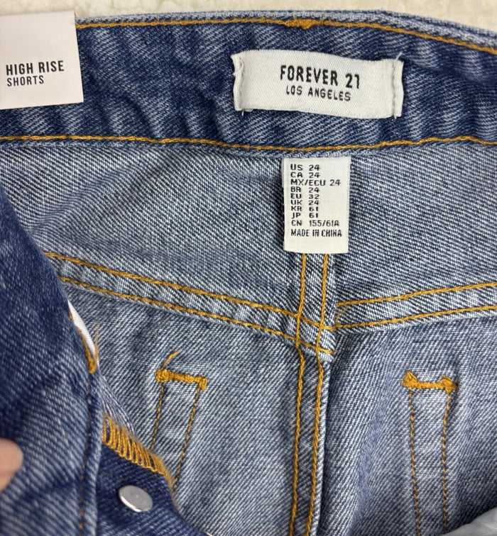 Forever 21 High Rise Denim Shorts Womens 24 Blue Jean Cuffed