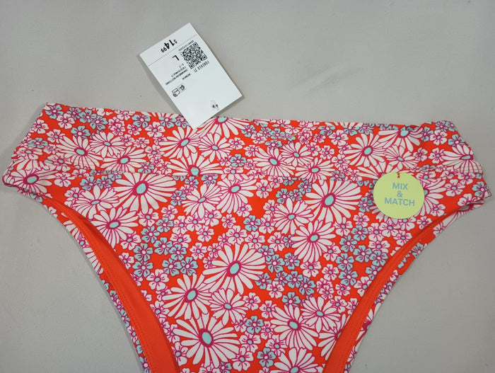 Forever 21 Large Fiesta Multi Floral Swim Bikini Bottoms Orange Pink White