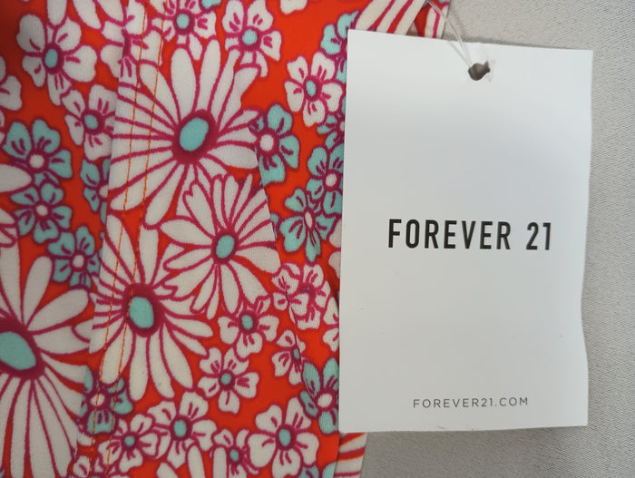 Forever 21 Large Fiesta Multi Floral Swim Bikini Bottoms Orange Pink White