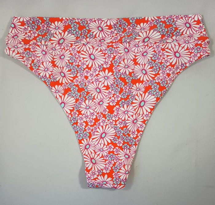 Forever 21 Large Fiesta Multi Floral Swim Bikini Bottoms Orange Pink White